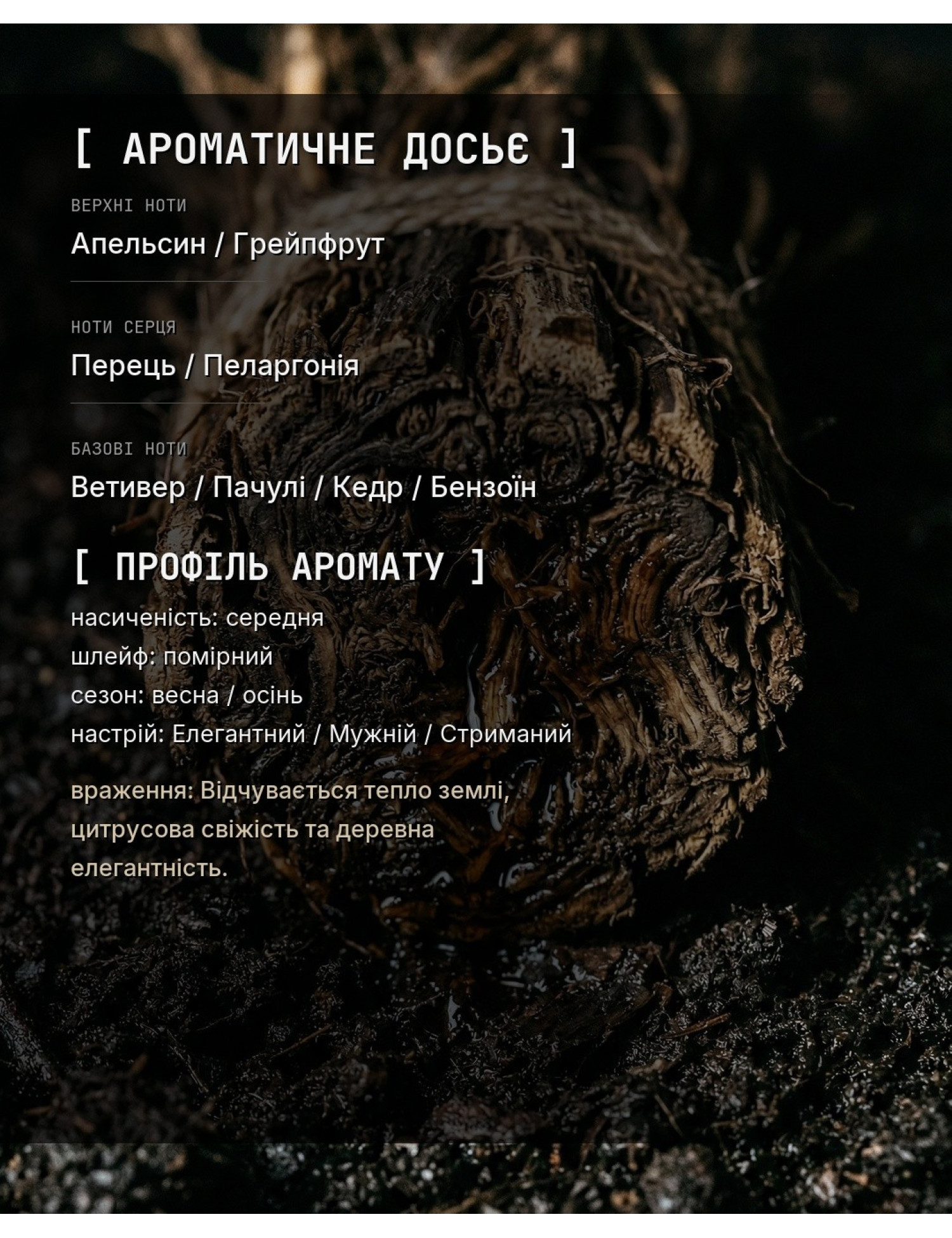 EARTH_VETIVER [Аналог Terre d'Hermes] — ароматичне досьє OLFx